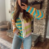 Bright Fantasy Multi Color V Neck Striped Cardi IN STORE