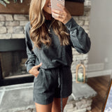 Black French Terry Short & Long Sleeve Top Set