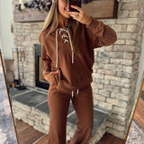 Brown Lace-Up Pullover