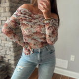 Romantic Floral Mesh Off-Shoulder Bodysuit