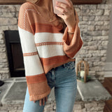 Miss Me Rust Multi Stripe V-Neck Knit