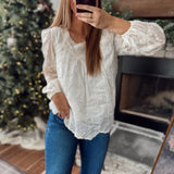 Ecru Eyelet Blouse Top