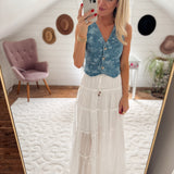Denim Floral Jacquard Vest