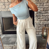 Natural Linen HR Elastic Back Pant with Buttons