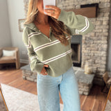 Olive & Cream Zip Mockneck Sweater