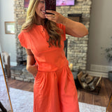 Coral Buttoned Placket Top