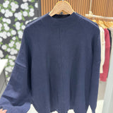 Navy Front Seam Mock Neck Sweater IN STORE