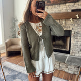 Olive Front Tie Crochet Cardigan