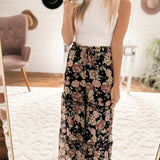 Girls Night Out Black Floral Ruffle Pant
