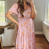 Blossoming Charm Lavender Floral Tiered Midi