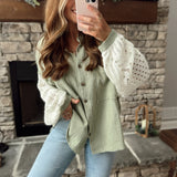 Sal Pistachio Sweater Sleeve Gauze Button-Up