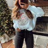Light Blue Stitchin' Santa Sweater