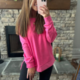 Comfy Girl Vibes Hot Pink Micro Fleece Crewneck