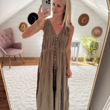 Olive Textured Button Maxi Dress