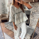 Sage Sausalito Embroidered Ruffle Top