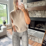 Taupe Scalloped Knit Sweater Vest