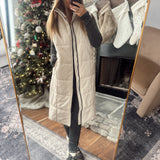 Sand Quilted Longline Puffer Vest
