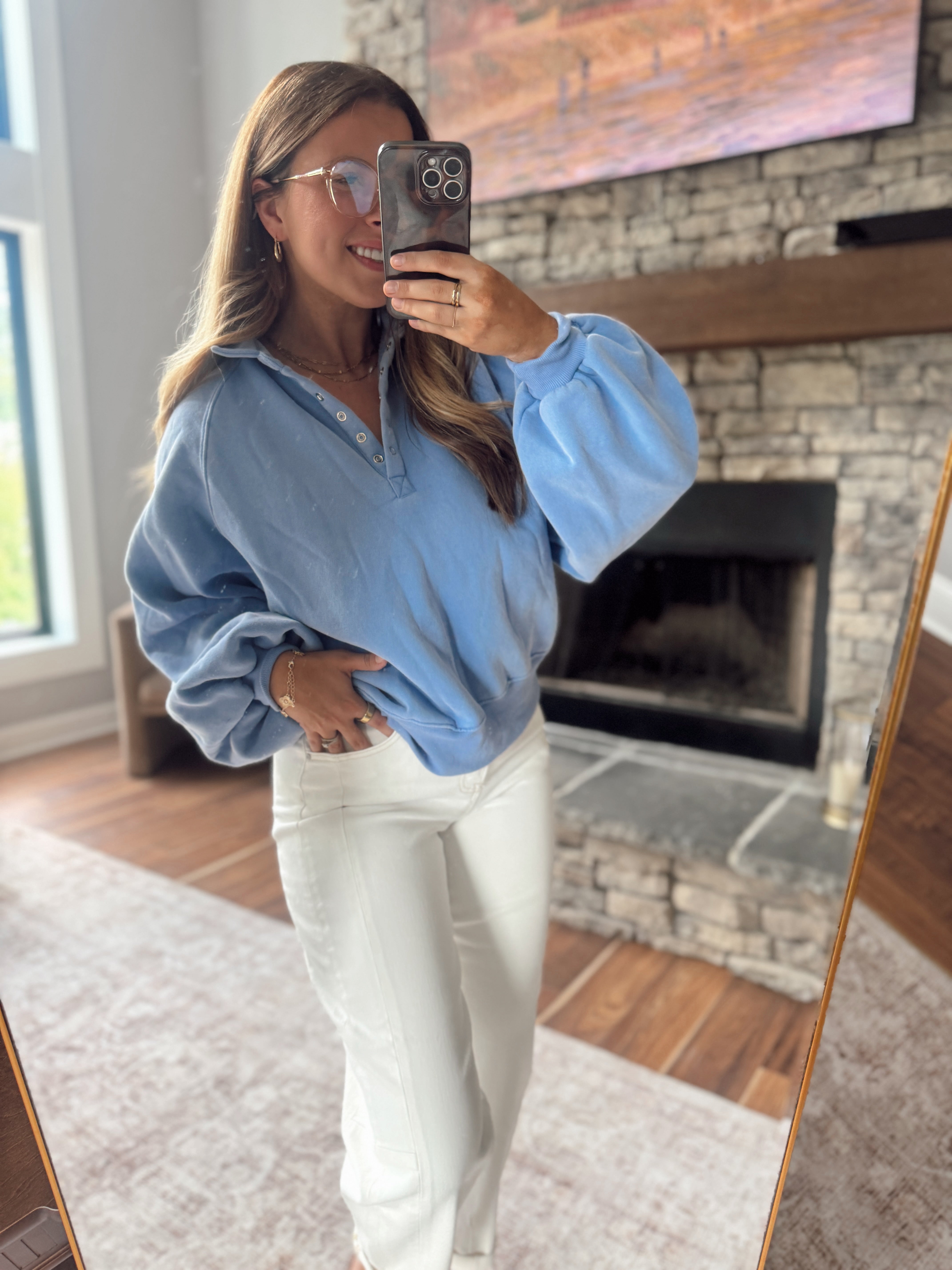 Blue Montauk Snap Button Pullover