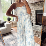 Cream/Blue Floral Wide Leg Jumpuit IN STORE
