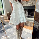 Off White Floral Textured Tiered Mini