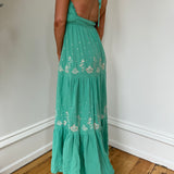 Sea Green Embroidered Halter Maxi Dress