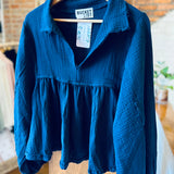 Cindy Navy Gauze Babydoll Top