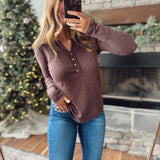Dark Brown Marled Henley Pullover