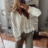 Cream Floral Intricate Details Top