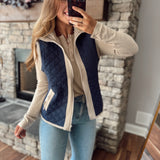 Navy & Tan Mixed Quilt Vest