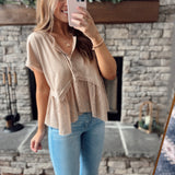 Free Spirit Beige Lace Raw Hem Babydoll Short Sleeve