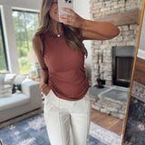 Marsala Ribbed Ruffle Detail Tank