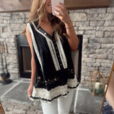 Fallon Black Multi Texted Sleeveless Top