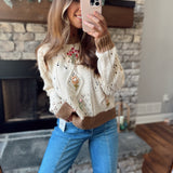 Better Days Natural Flower Embroidered Knit Sweater