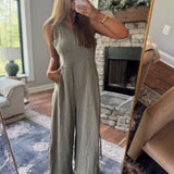 Shoot Your Shot Mocha Olive Ribbed Contrast Adjustable Side Seam Jumpsuit