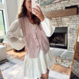 Mauve Cord Crush Button Up Vest