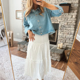 White Catch the Light Midi Skirt
