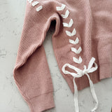 Sweet Ease Dusty Pink V Neck Lace Up Knit Sweater
