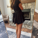 Black Puff Sleeve Tie Waist Romper