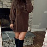 Lakelyn Coco Brown Half Button Long Sleeve Sweater Knit Mini