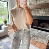 Taupe Scalloped Knit Sweater Vest