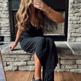 Black Gauze Smocked Waist Palazzo Pants