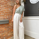 Exquisite Edge Cream Satin Wide-Leg Pants
