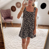 Brown Floral Seamed Denim Mini Dress