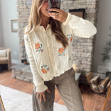 Ecru Needlepoint Rose Cardigan