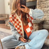 Pretty Orange Plaid Denim Cardigan