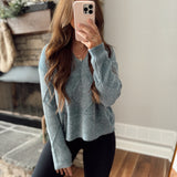 Slate Sleigh Rides Chenille Yarn Cozy Knit Sweater