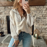 Taupe Coast Line Stripe Mix French Terry Half Zip