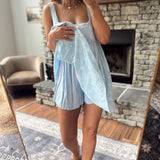 Charleston Blue Smocked Embroidered Square Neck Tank Mini