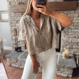 Stone Green Floral Crochet Embroidered Top