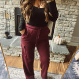 Burgundy Chill Weekend French Terry Straight Leg Cargo Sweats